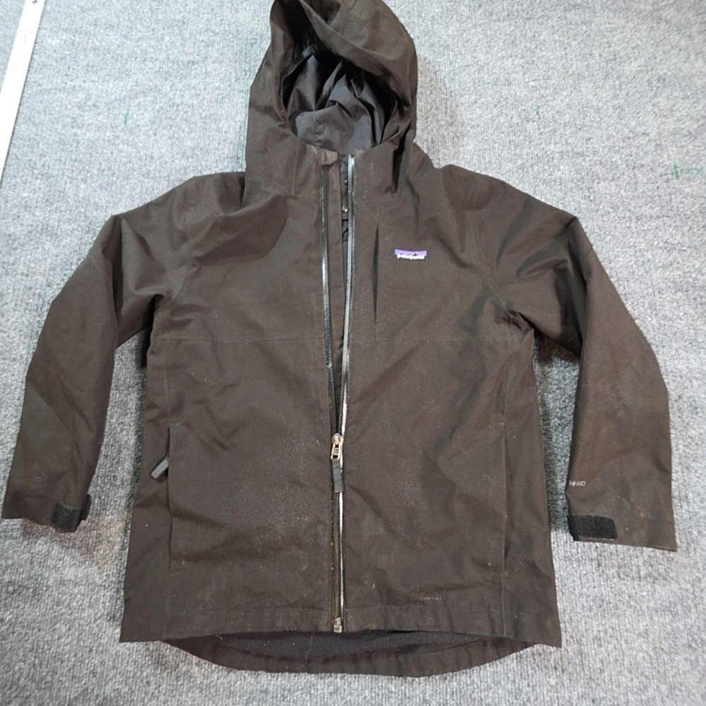 Patagonia Jacket Kids 7-8 Brown Nylon Hooded H2No Rain Coat Waterproof Shell